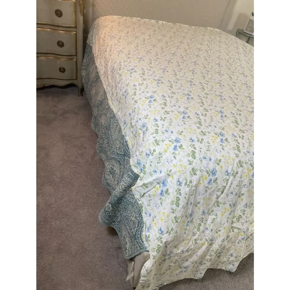 Laura Ashley Floral Pillowcases and Sheet Set in Blue, Yellow, Green on White